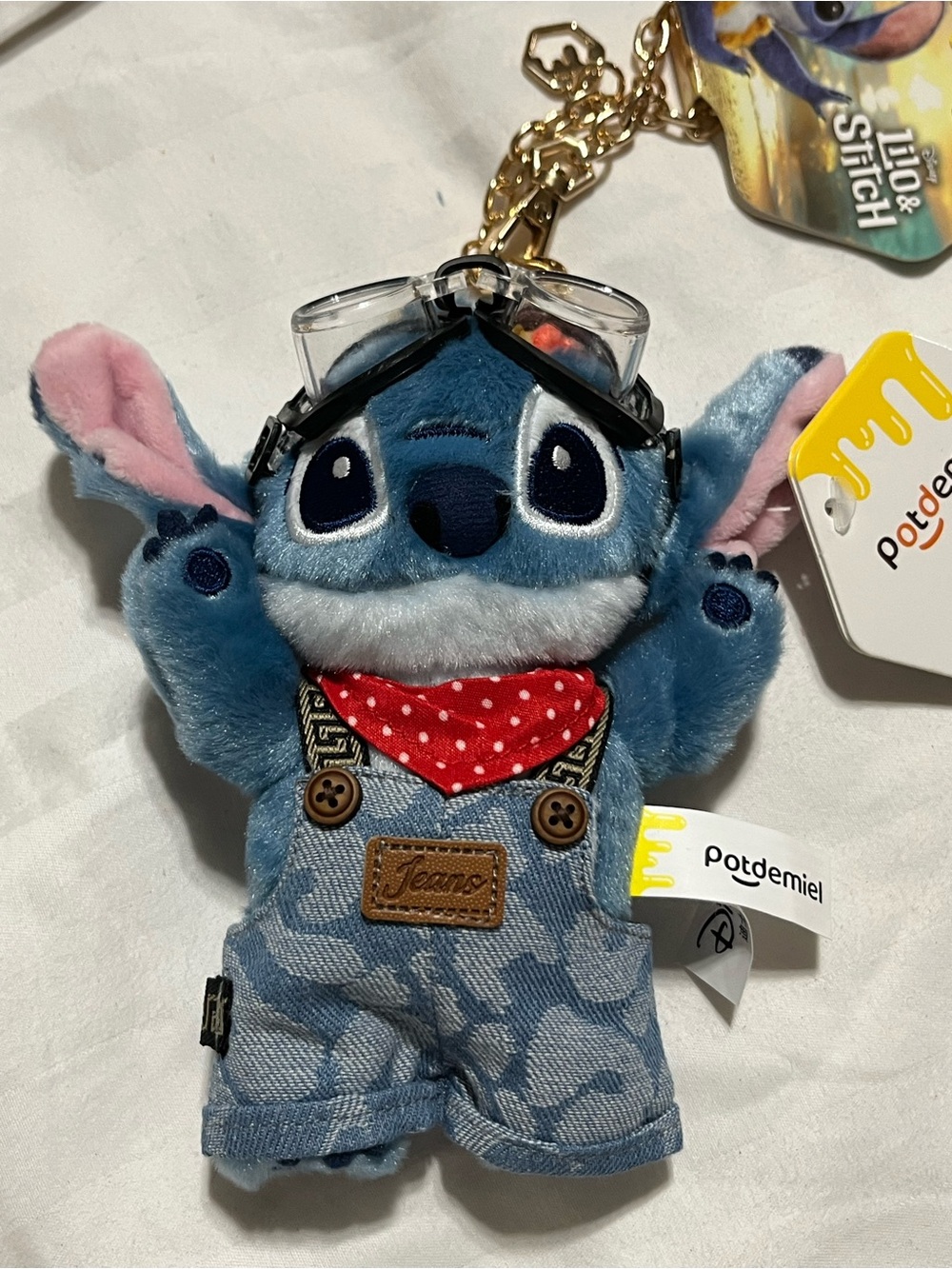 Disney Blue Stitch Plush Keychain with Red Bandana